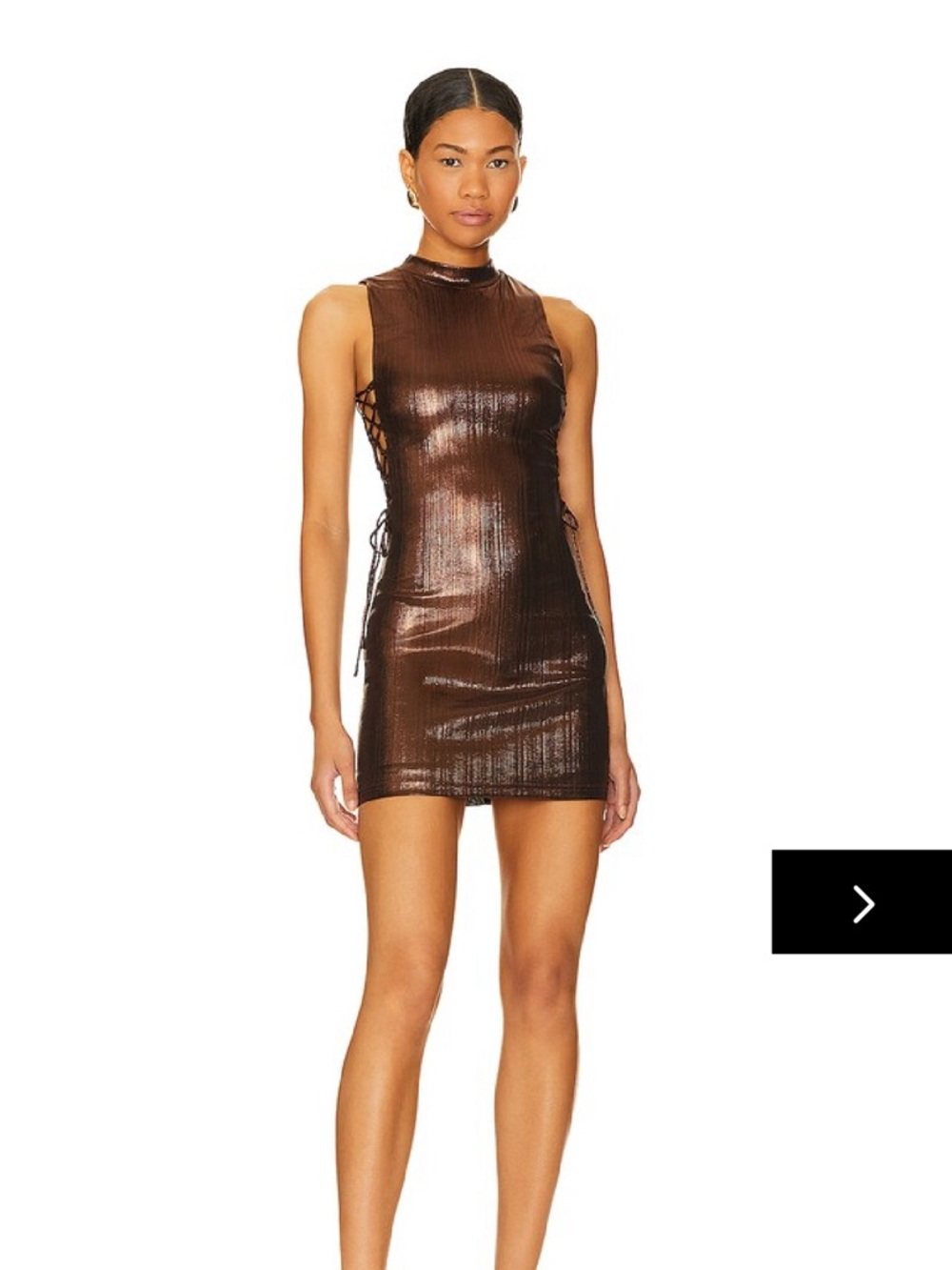 Superdown Teresa Lace Up Sleeveless Metallic Brown Bodycon Mini Dress